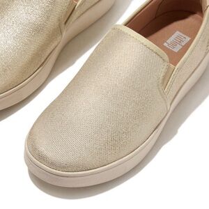 FitFlop Platino Rally Glitz Canvas Slip on Skate Gold Sneakers